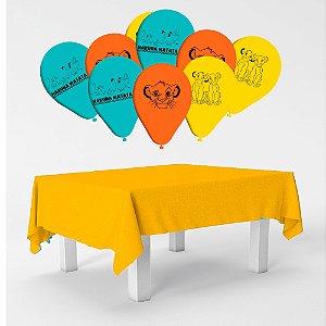 Kit festa Rei Leão Decoração Aniv Toalha Amarela + 25 balões