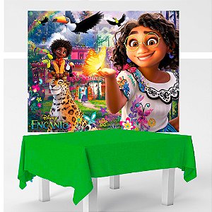 Kit festa Encanto Decoração Anivers Toalha Verde + Painel GG