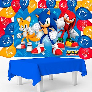 Kit Festa Sonic Aniversário Toalha Azul + 25 Balões + Painel