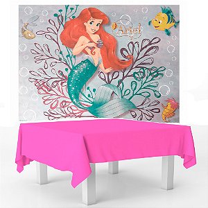 Kit festa Ariel Decoração Toalha Rosa + Painel TNT 1,40m