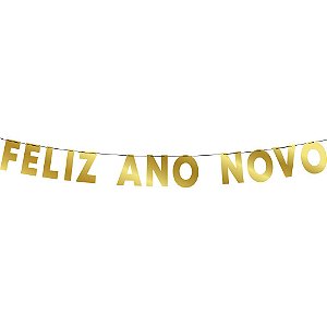 Faixa feliz Ano novo dourada brilhante decoração festa