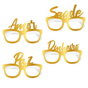 4 Oculos Papel Dourado Decoração Ano Novo festa