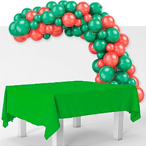 Kit festa Natal Decoração 200 bexigas +Toalha Verde + fita
