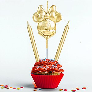 Vela Decorada festa Personagem Minnie Dourada decoração