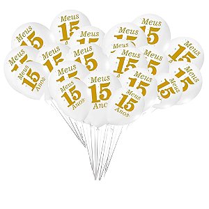 25 Bexigas balão n9 Decoração 15 Anos Branco e Dourado festa