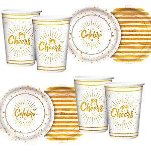 Kit Festa Ano Novo Decoração Copos e Pratos 16 unidades