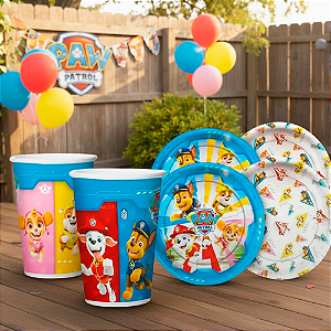 Kit Festa Patrulha Canina Decoracao Copos + Pratos 16 Unid