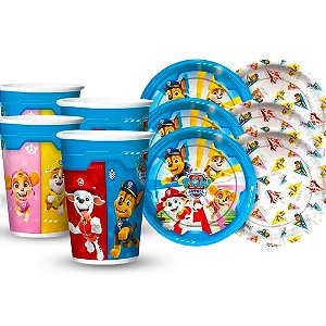 Kit Festa Patrulha Canina Decoração Copos + Pratos 16 unid