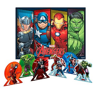 Kit Festa Vingadores Decoração Aniver Painel TNT + 6 Display