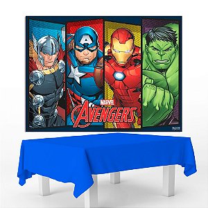 Kit Festa Vingadores Decora Painel TNT + Toalha de mesa azul