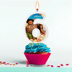 Vela decoração Moana disney Número 6 festa aniversário