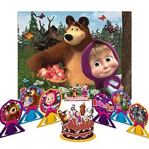 Kit festa Masha e o Urso Painel +Topo de bolo +6 Display