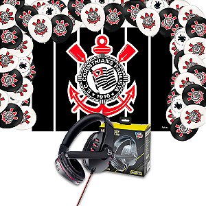 Kit festa Corinthians Decoração Painel +Balão +Fone Presente
