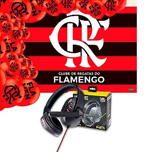 Kit festa Flamengo Decoração Painel +Balão +Fone Presente