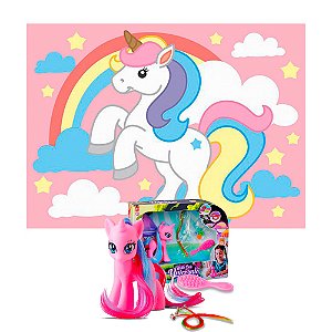 Kit festa Unicornio Decoração Painel GG +brinquedo unicornio
