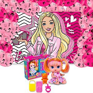 Kit festa Barbie Decoração Painel  +Balão +Boneca Acessórios