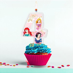 Vela decoração Princesas Disney Número 4 festa Aniversário