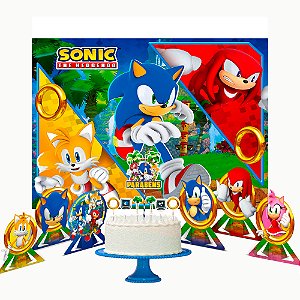 Kit Festa Sonic Aniversário Topo De bolo +Painel +6 Display