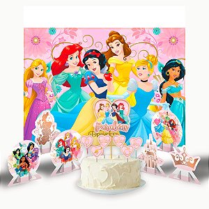 Kit Festa Princesas Aniversário Topo + Painel + 6 Display