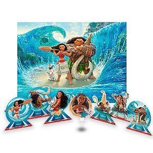 Kit festa Moana Decoração Aniversário Display +Painel + Vela
