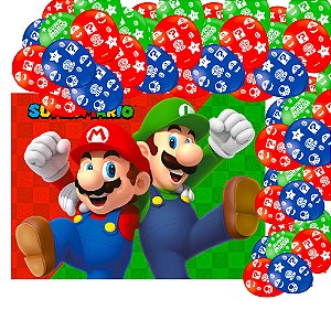 Kit festa Super Mario Decoração Painel+ 25 Balão Aniversário