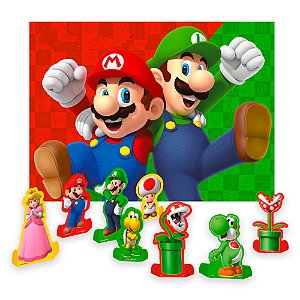 Kit Festa Super Mario Decoração Aniversá Painel + 8 Display