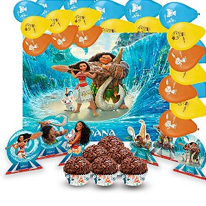 Kit Festa Moana Decoração Painel +Balão +Display +Forminhas