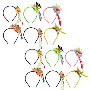 Decoração festa junina Tiara com Chapéu Palha cor Sortida