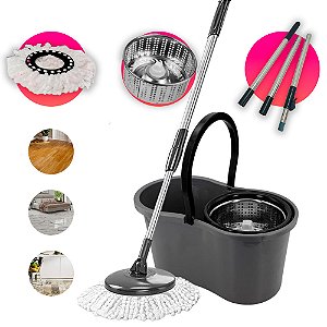 Esfregão 360° Balde Mop 2Refis 9 litros limpeza profissional
