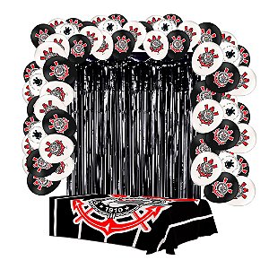 Kit festa Corinthians Decoração anive Cortina+ Balão+ Toalha