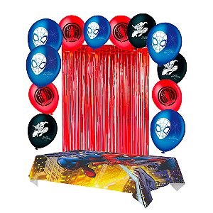 Kit festa Homem Aranha Decor Cortina Vermelha+ Balão+ Toalha