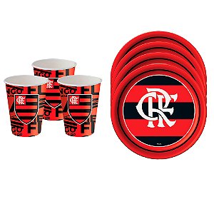 KIt Festa Flamengo Decoração aniversá 16 pçs Copos + Pratos
