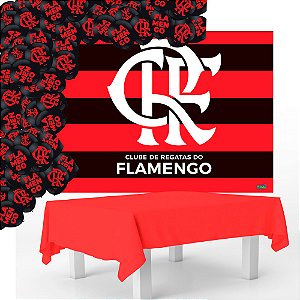 Kit festa Flamengo Toalha Vermelha PLA + Painel +Balão preto