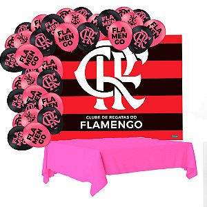 Kit festa Flamengo Toalha Rosa + Painel TNT+25 Balões Rosa