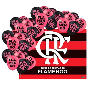 Kit festa Flamengo Decoração + Painel TNT+25 Balões Rosa