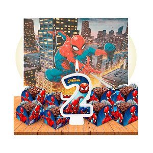 Kit festa Homem Aranha 52 pçs decoração aniversário vela 2