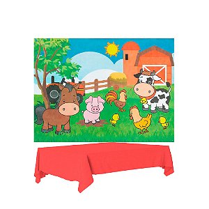 Kit Festa Fazendinha Decoração Toalha vermelha + Painel TNT