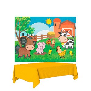 Kit Festa Fazendinha Decoração Toalha Amarela + Painel TNT