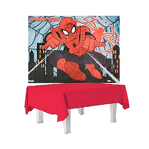 kit festa Homem Aranha Decoração Painel + Toalha Vermelha