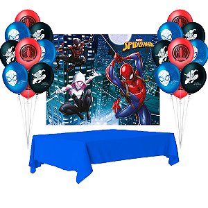 Kit Festa Homem Aranha Decora Painel Plástico+ Balão +Toalha