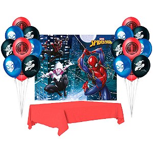 Kit Festa Homem Aranha Painel Plástico+ Balão+ Toalha Vermel