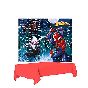 Kit Festa Homem Aranha Deco Painel Plástico+ Toalha Vermelha