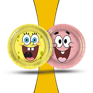 12 Un Pratos Decoração Bob Esponja Festa Aniversário 18cm