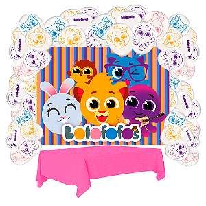 Kit Festa Bolofofos Aniversá Toalha Rosa +25 Balões +painel