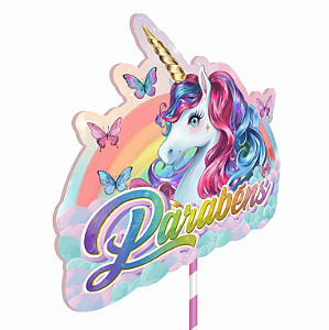 Topo de bolo Decoração Unicórnio kit 7 pçs Festa Aniversário