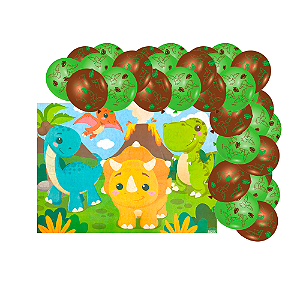 Kit festa Dino Baby Decoração Aniversário Painel + 25 Balão