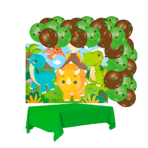 Kit festa Dino Baby Decoração Aniv Painel + 25 Balão +Toalha