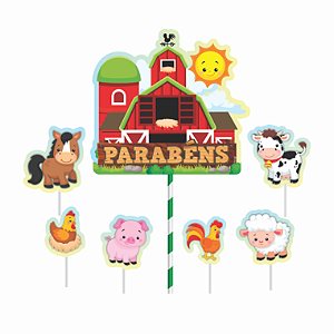 Topo de bolo Decoração Fazendinha kit 7 pçs Festa Aniversári