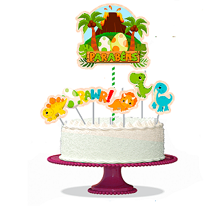 Topo de bolo Decoração Dino Baby kit 7 pçs Festa Aniversário