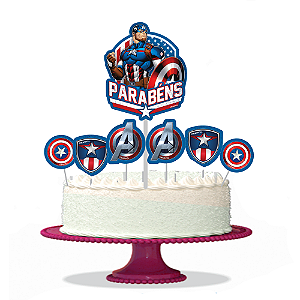 Topo de bolo Decoração Vingadores Capitão América Festa Aniv
